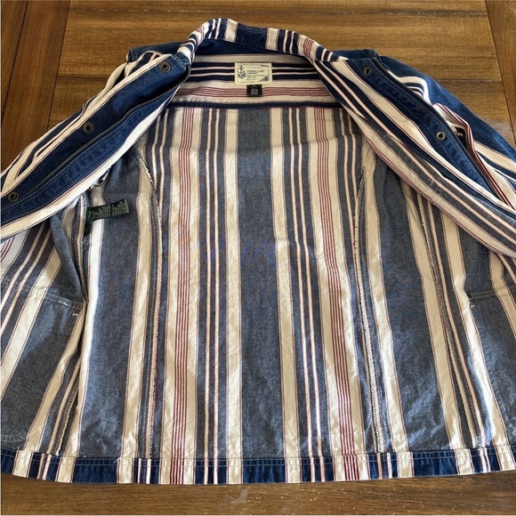 Ralph Lauren Jeans Company Striped Denim Jacket Zip Snap Red Cream Blue Medium - Picture 10 of 15